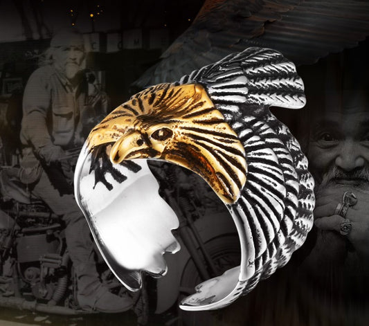 Mens Eagle Ring Titanium Steel Plated Bold Fashion Jewelry Durable Statement Band Unique Design Versatile Accessory