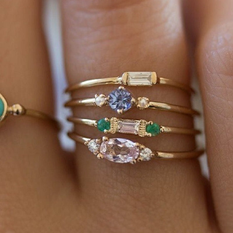 Geometric Zircon Ring Alloy Inlaid for Women Fashion Jewelry Gift for Her Versatile Accessory for Sleek Looks