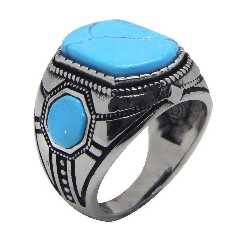 Mens Stainless Steel Ring With Turquoise Inlay Durable Stylish Band Comfort Fit For Everyday Wear Everyday Use