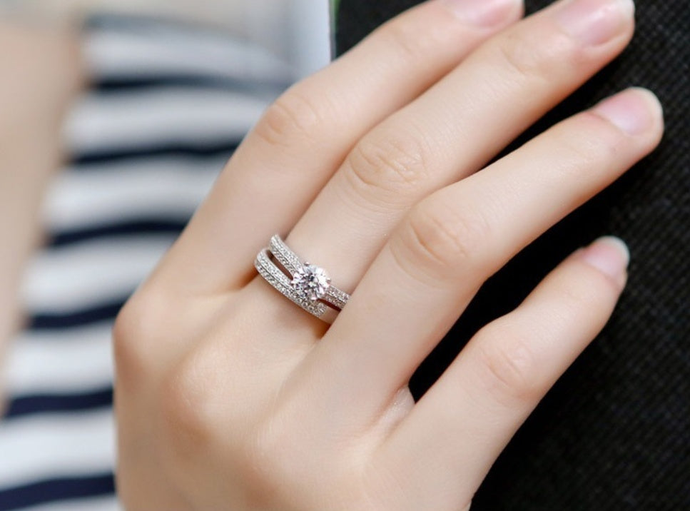 Women Star Design Ring Sterling Silver Plated Copper With Gems Micro Set Jewelry For Engagement And Anniversary