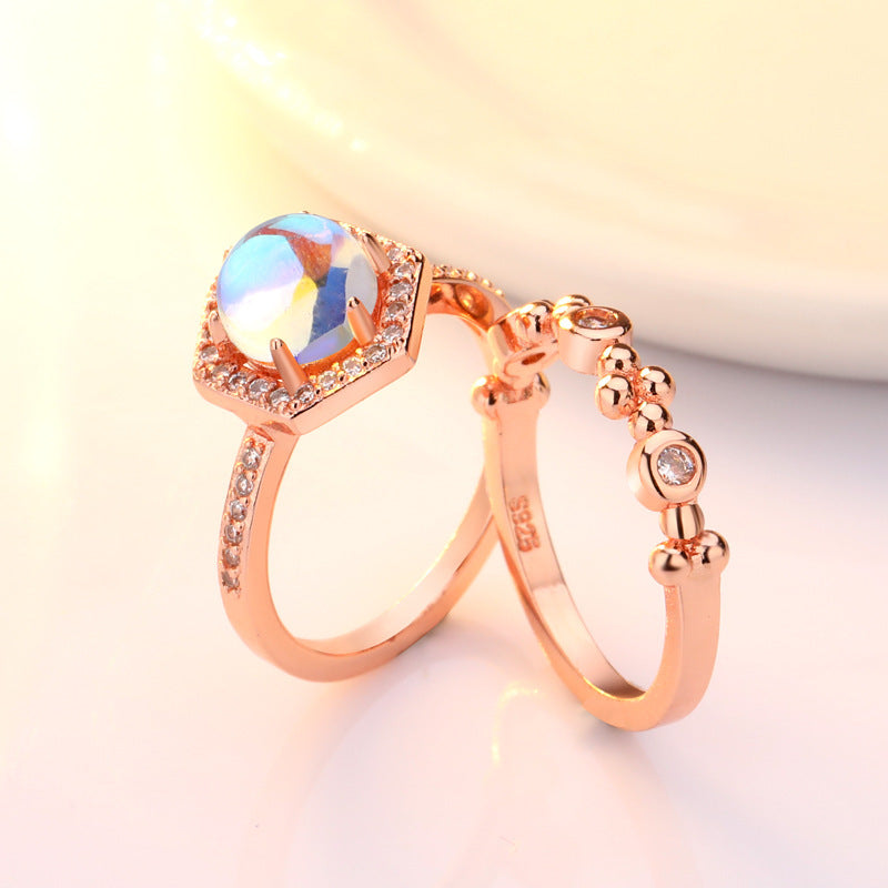 Moonstone Ring Yellow Gold Tone Copper Dainty Elegant Fashion Jewelry for Everyday Wear Anniversary Gift Accessory
