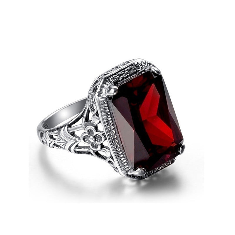 Geometric Silver Copper Alloy Ring Inlaid With Artificial Gem Holiday Engagement Ring For Women European Style