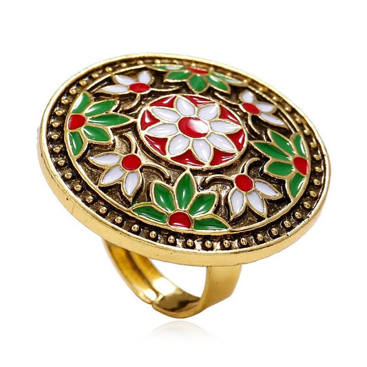 Womens European Style Dripping Oil Round Ring With Alloy Inlaid Gemstones Individually Packed Jewelry Gift For Her