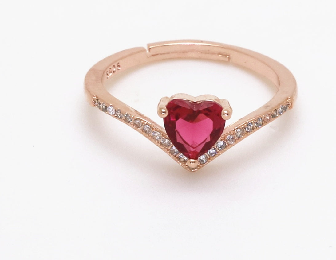 Heart Cut Red Garnet Ring With Copper Band Platinum Inlay