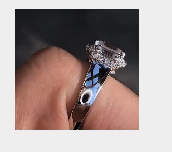 Womens Rectangular Zircon Ring European American Style Fashion Jewelry Brass Steel Statement Ring Hypoallergenic