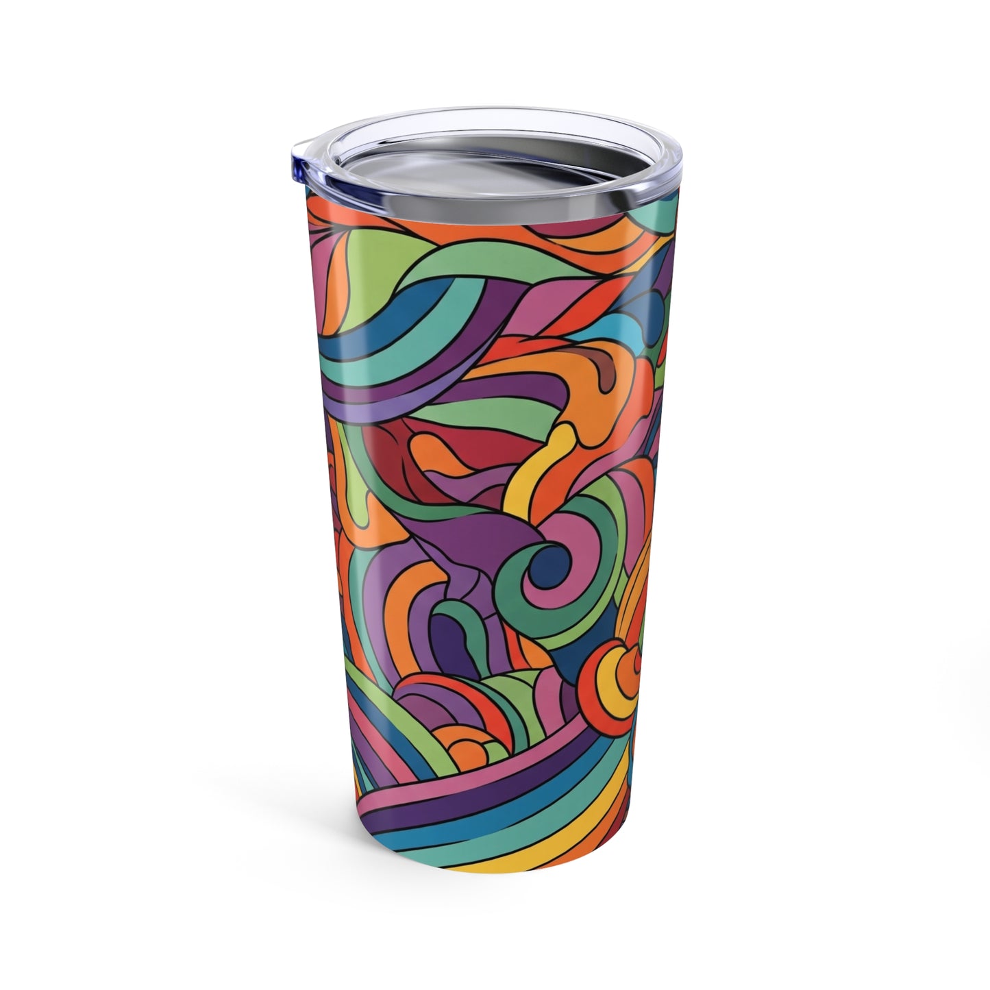 20 Oz Insulated Stainless Steel Travel Tumbler With Printed Artistic Design Leak Proof Lid For Hot And Cold Drinks