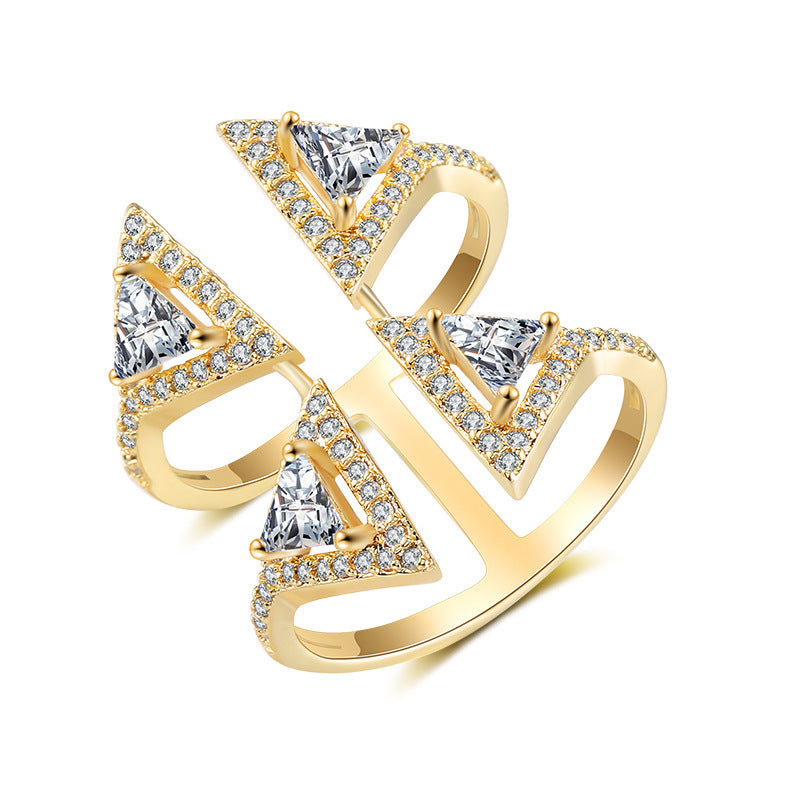 Personalized Geometric Double Ring Fashion OL Copper Ring with Zircon Treatment Individually Packed Business Gifts Ring for Women and Girls