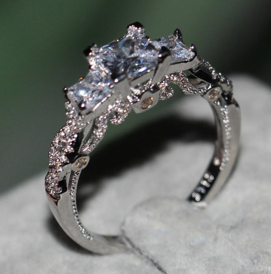 Rose Gold Square Ring Female Classic Wedding Wish Ring Size US 6 7 8 9 10 Brass Electric White Steel Rose Gold