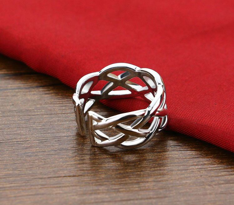 Womens Adjustable Braided Interweave Ring Silver Plated U Shaped Design Elegant Fashion Jewelry Gift For Women