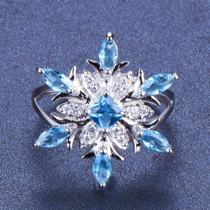 New Fashion Blue Star Zircon Flower Ring In US Sizes 6 7 8 9 10 With Dainty Petal Design For Women Everyday Wear Casual
