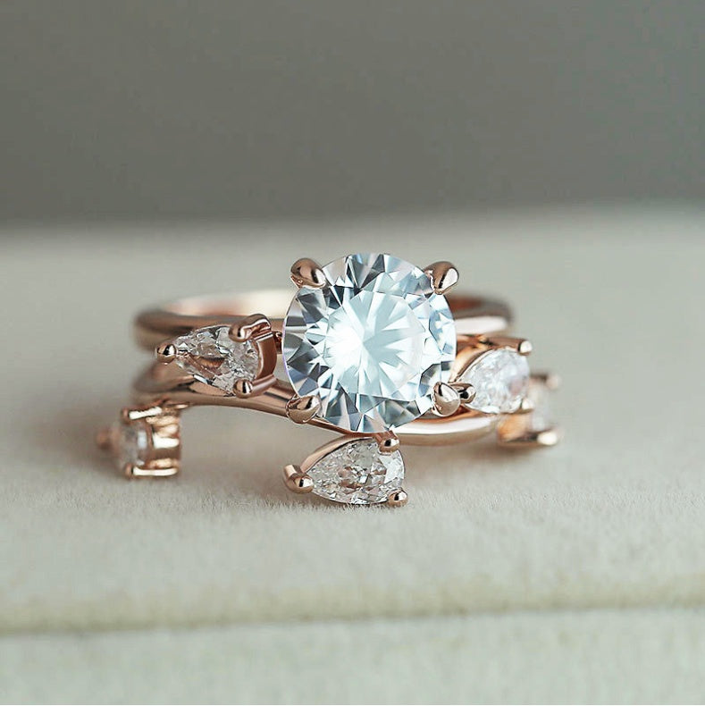 Leaf Shaped Zircon Ring Rose Gold Plated Copper Jewelry Elegant Statement Ring For Women Size No 6 To No 10 Ring
