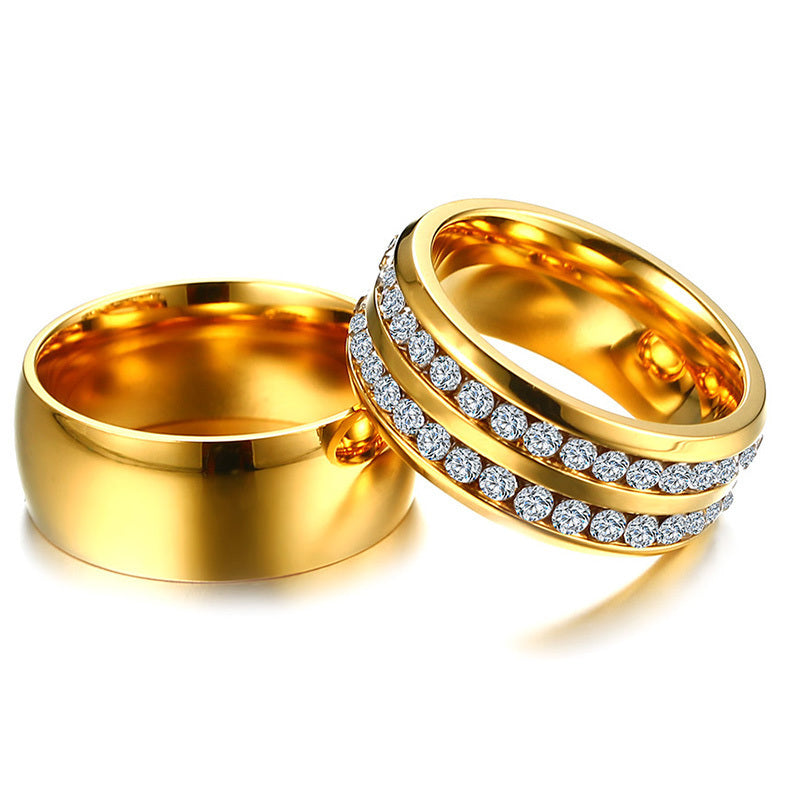 Titanium Steel Full Circle Diamond Ring For Men Gold Tone 8mm Fashion Jewelry Men Gift For Everyday Wear Style