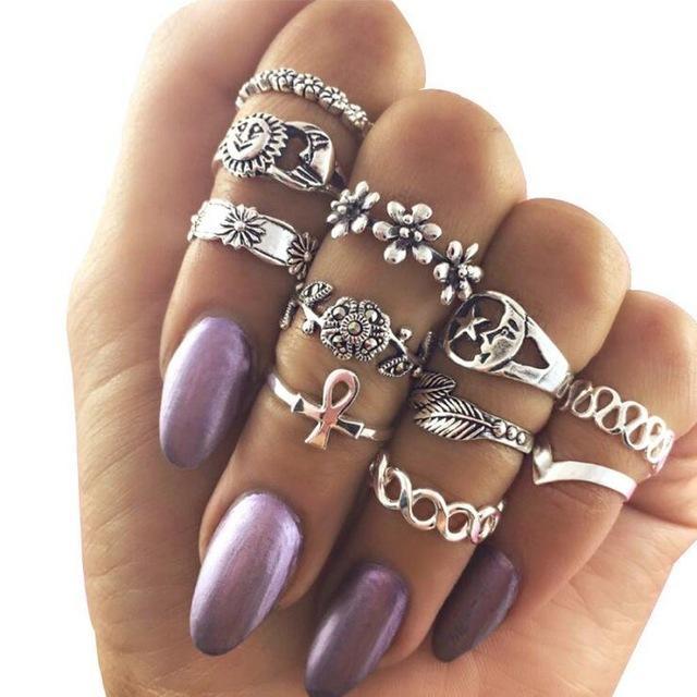 Womens Knuckle Ring Set Stackable Bohemian Vintage Style Rings Gift for Women Fashion Jewelry Stylish Boho Accessory