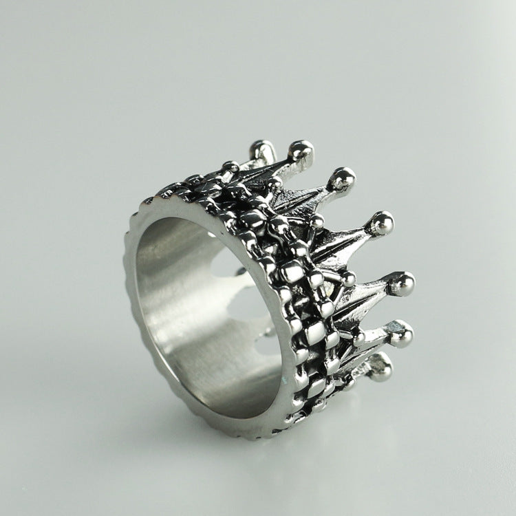Stainless Steel Crown Ring For Men And Women Silver Toned Anti Allergic No Fade No Rust Hip Hop Statement Ring