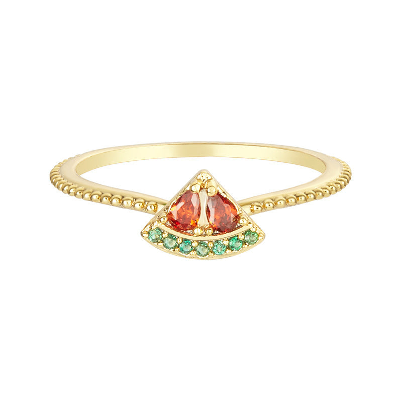 Tropical Fruit Ring Copper Zircon Fruit Shape Jewelry Womens No7 Holiday Gift Gold Plated Inlay For Daily Wear