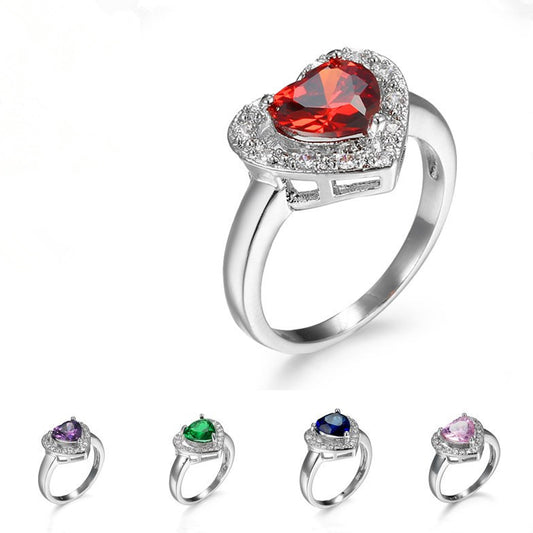 Crystal Heart Ring For Engagement And Wedding Gift Party Anniversary Durable Elegant Jewelry Pink Green Violet