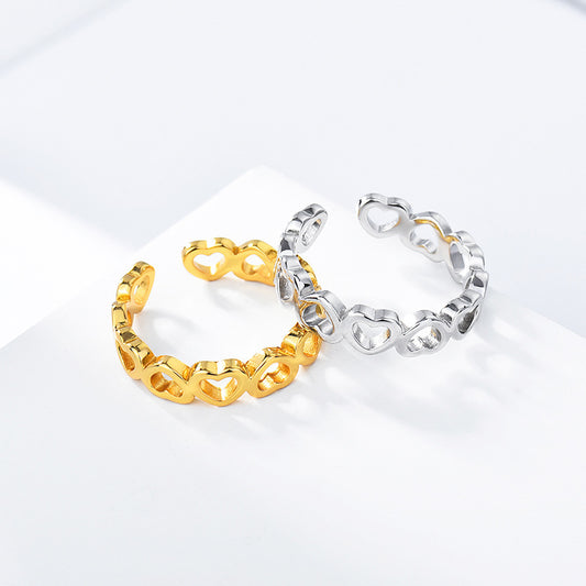 Heart Shaped Silver Ring For Women S925 Open Design 17mm