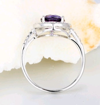Round Ring Diamond Zircon Purple Crystal Amethyst Heart Shape Gold K Gold Fashion Women Wedding Jewelry Elegant Gem