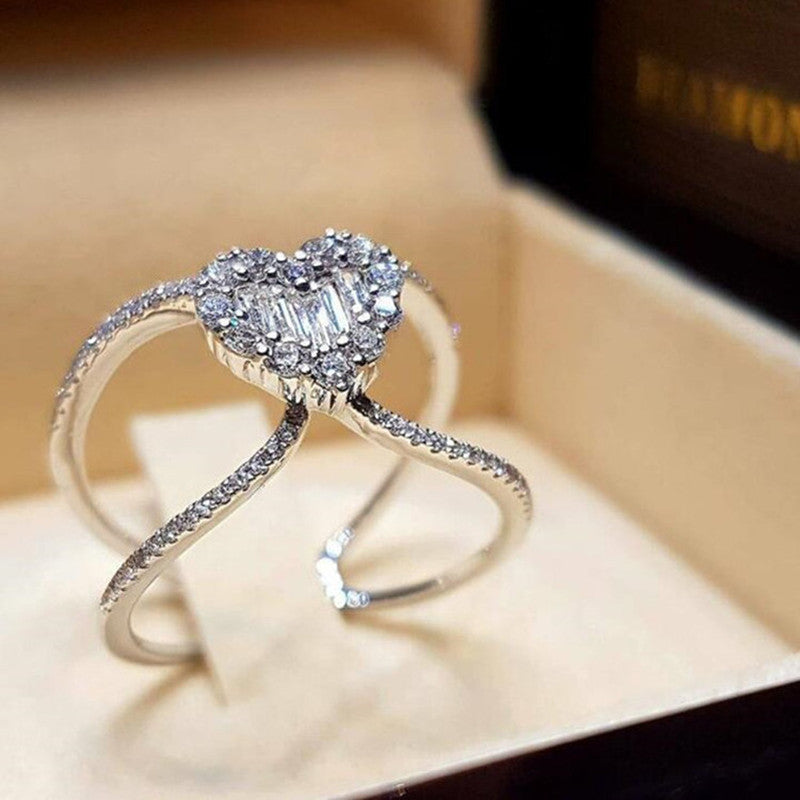 Heart Shaped Ring With Zircon Inlay Eight Hearts And Arrows Design Alloy Jewelry Gift For Her Timeless Elegant Accessory