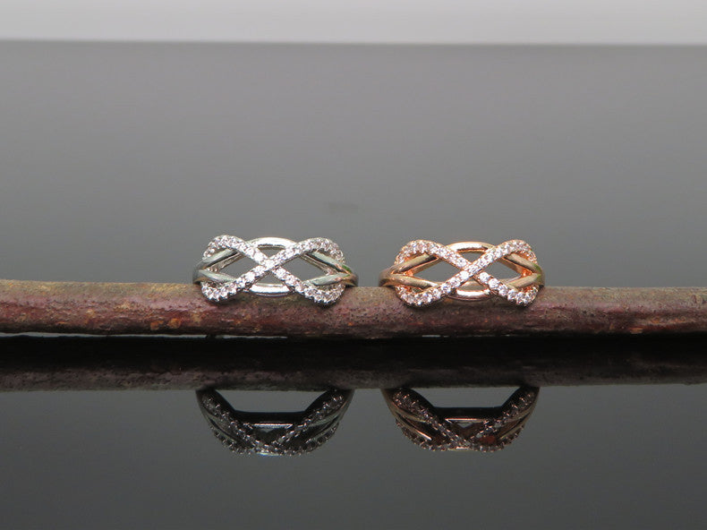 Infinity Figure Eight Copper Zircon Ring Rose Gold Wedding Band Vintage Wave Design Jewelry For Women Elegant Sparkle