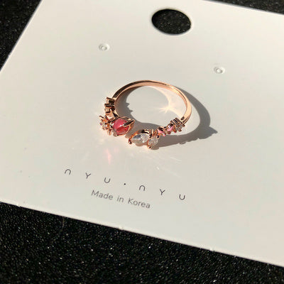 Small Flower Moon Ring With Heart Crystal Flower for Index Finger Women Jewelry Elegant Everyday Jewelry Gifts