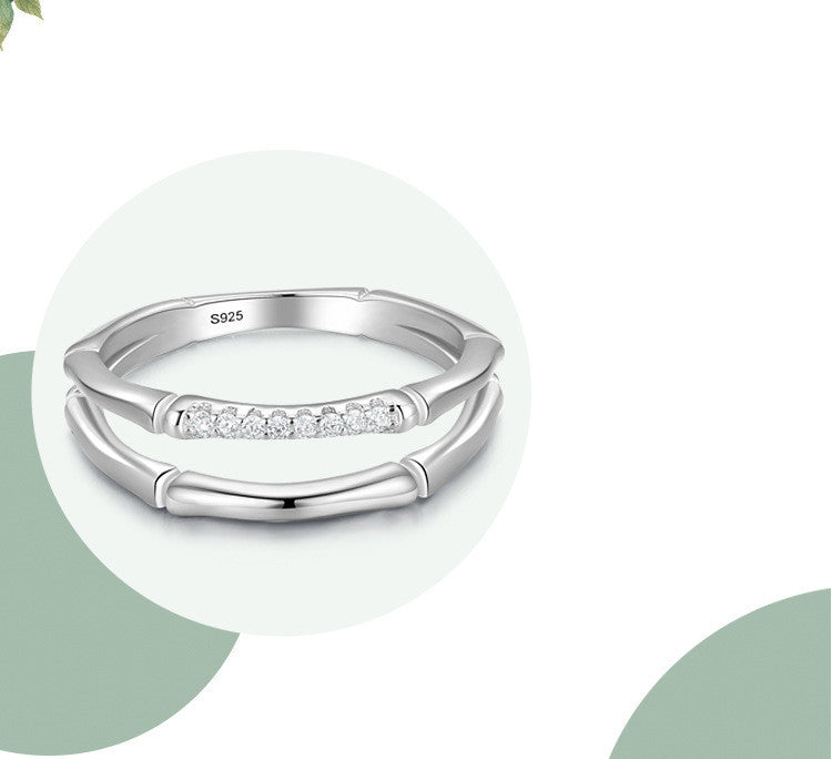 Sterling Silver Ring With Micro Diamonds Geometric Design Modern Korean Style Fashion Jewelry For Women Elegant Wear