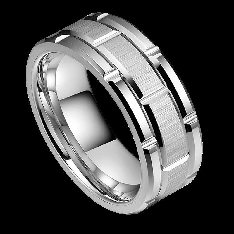 Unisex Stainless Steel Ring Three In One Groove Design Geometric Modern Band European American Fashion Jewelry
