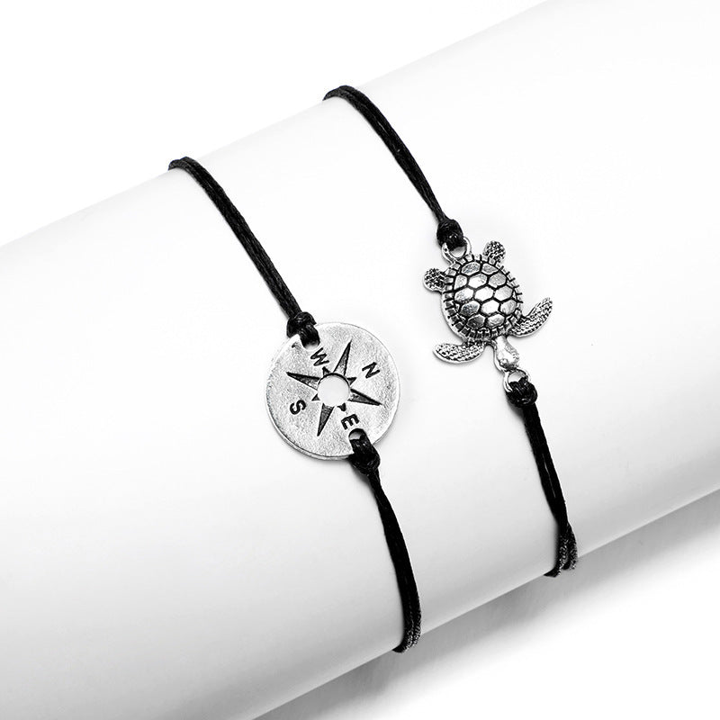Womens Anklet Bracelet Alloy Double Round Turtle Compass Design Handmade Simple Beach Ankle Chain For Weddings