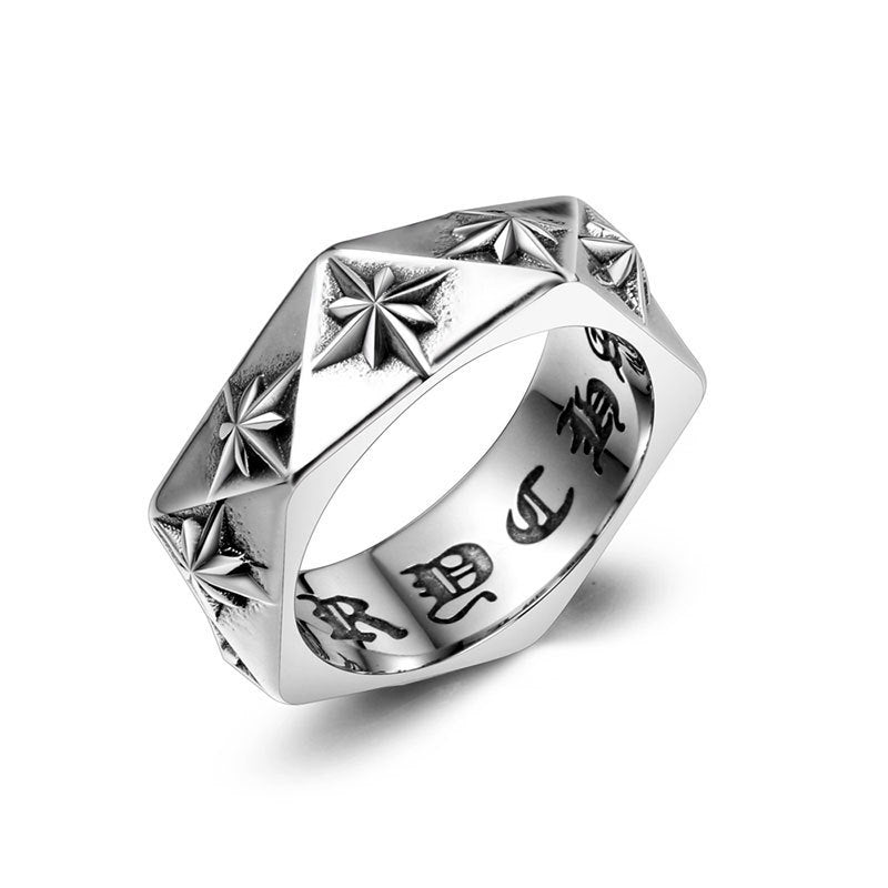 Titanium Steel Ring With Polygon Design Vintage Flower Statement Ring Fashion Jewelry Not Inlay 3D Ring Packed