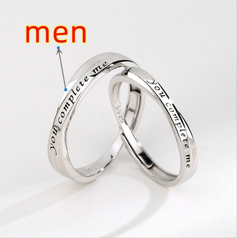 Sterling Silver Couple Rings Korean Text Design Electroplated Matching Band Promise Jewelry For Lovers Forever