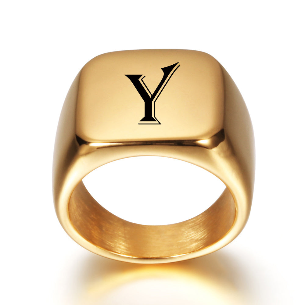 Unisex Signet Ring Stainless Steel Gold Tone Plain Band
