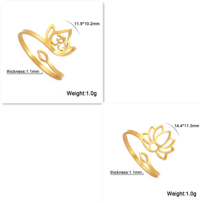 Lotus Flower Ring Adjustable Stainless Steel Vintage Inspired Jewelry For Her Gift Idea Elegant Everyday Style