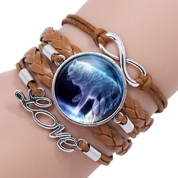 Leather Wolf Bracelet With Crystals And European Charms Adjustable Fashion Jewelry For Women Everyday Use Gift