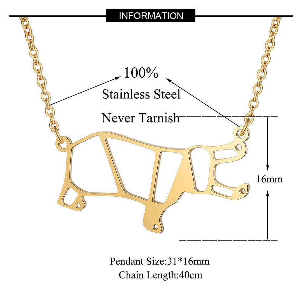 Hippo Necklace Adjustable Chain Animal Pendant Polished Titanium Steel With Steel And Gold Finish Circ21cm50cm