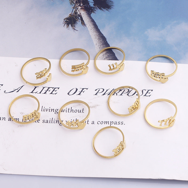 Angel Number Ring Stainless Steel Gold Heart Adjustable Unisex Vintage Fashion Classic Ring For Everyone Today