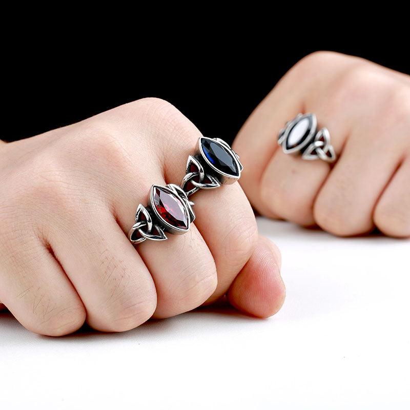 Men's Stainless Steel Ring with Zircon Geometric Inlay Steel Soldier Ring for Birthday Gift Europe and America Geometric Ring