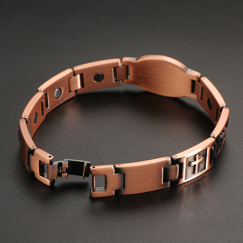Mens Womens Copper Magnetic Cross Totem Bracelet Religious Jewelry Gift for Men Women Anniversary Opening Ceremony
