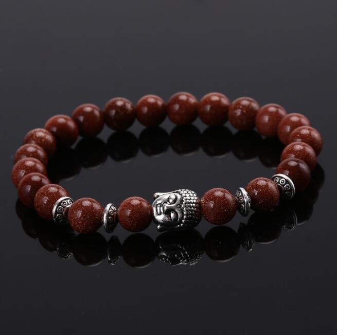 Unisex Lava Stone Bracelet Buddha Head Ethnic Bead Peaceful Warrior Alloy Plated Jewelry Ethnic Style Bead Art
