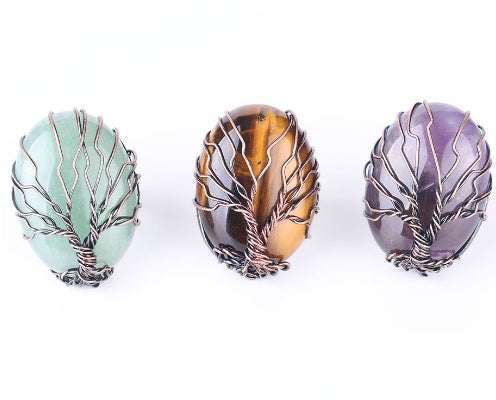 Natural Crystal Stone Shaped Life Tree Ring Men