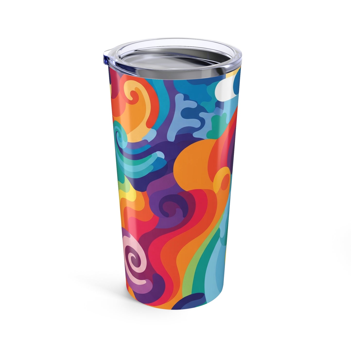 Twenty Ounce Stainless Steel Printed Tumbler With Double Wall Vacuum Insulation Spill Resistant Travel Coffee Mug