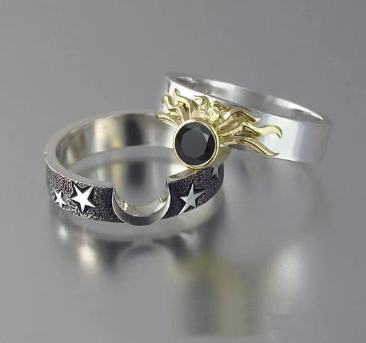 Unisex Star Moon Ring Double Layer Gold Plated Alloy Electroplated Jewelry With Inlaid Artificial Gems Sparkle