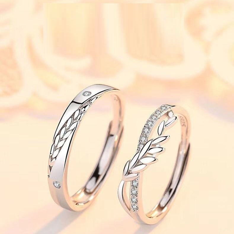 Couple Ring Set Adjustable Wheat Design Diamond Treated Alloy Matching Rings For Him And Her Cute Perfect Gift For