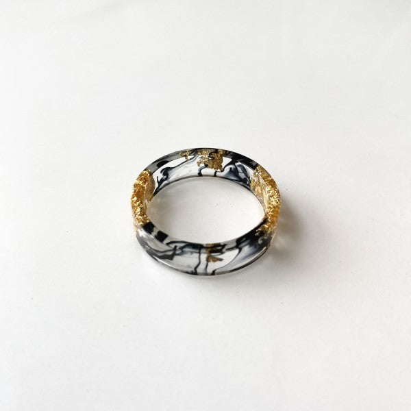 Unisex Resin Ring With Dried Flower Gold Foil Geometric Clear Jewelry Gift For Everyday Wear Unique Natural Accessory