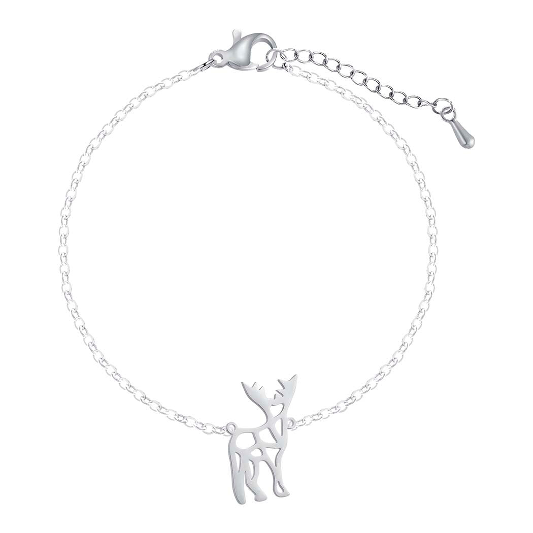 Womens Stainless Steel Elk Pendant Bracelet Animal Inspired Jewelry Delicately Origami Design Hollow Charm Gift