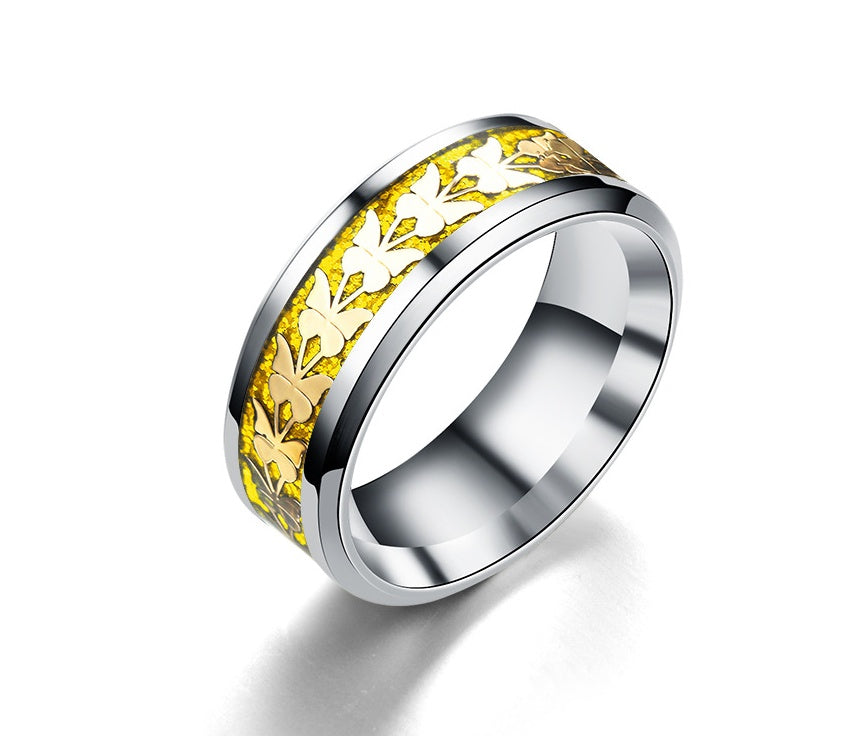 Womens Stainless Steel Butterfly Ring Korean Fashion Jewelry Simple Temperament Band For Women And Girls Gleaming