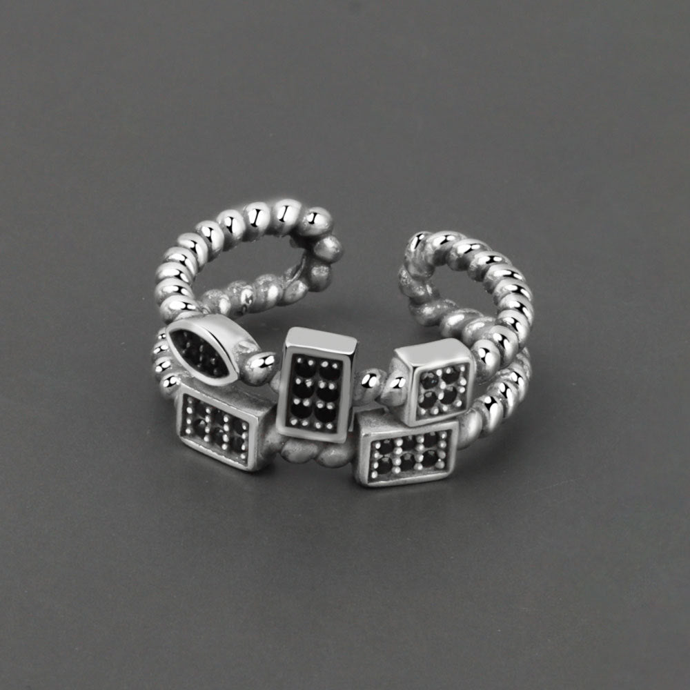 Womens Adjustable Open Ring With Geometric Irregular Design Thai Silver Plated Vintage Style Jewelry For Everyday Wear