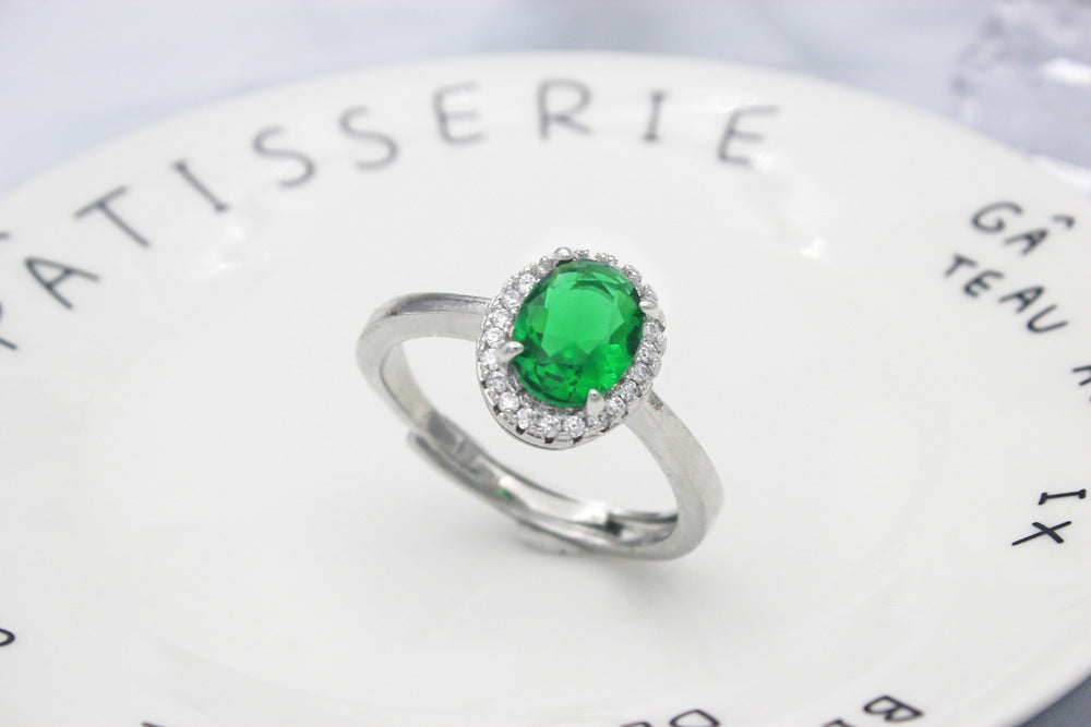 Geometric Emerald Zircon Ring For Women Adjustable Gold Plated Copper Jewelry Gift For Her Daily Wear Elegant Accessory