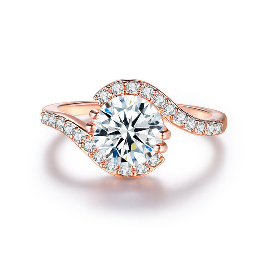 Rose Gold Plated Zircon Ring With Geometric Copper Setting Elegant Jewelry Gift For Her Great Everyday Shine Now