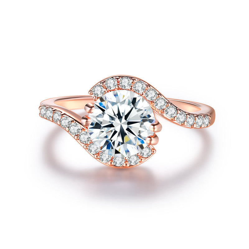 Rose Gold Plated Zircon Ring With Geometric Copper Setting Elegant Jewelry Gift For Her Great Everyday Shine Now