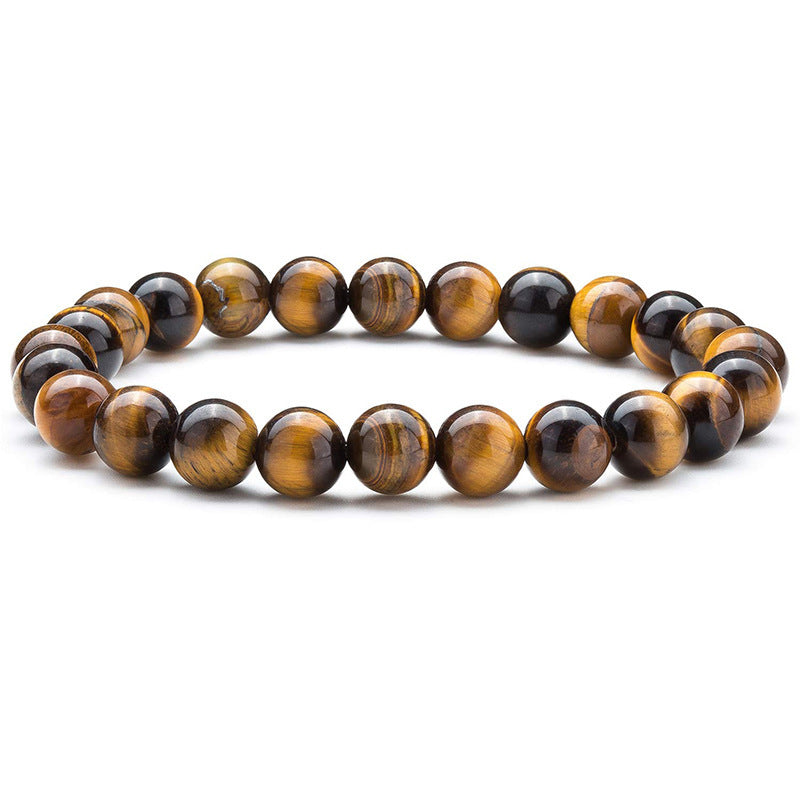 Unisex Natural Stone Geometric Beaded Bracelet Featuring Tiger Eye Agate And Volcanic Stone Everyday Wear Gift